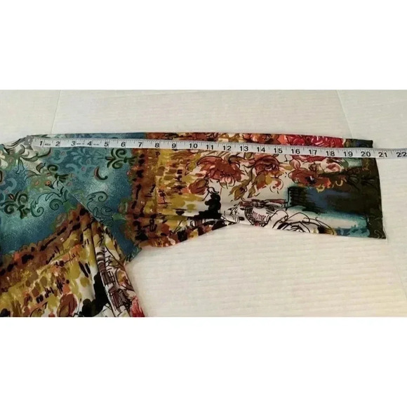 Investments Top Blouse SZ XL Multicolored Print Stretch 3/4 Sleeves - Picture 9 of 12